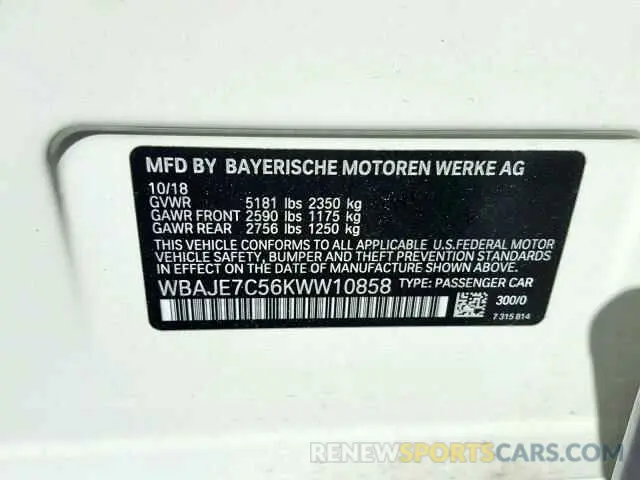 10 Photograph of a damaged car WBAJE7C56KWW10858 BMW 5 SERIES 2019