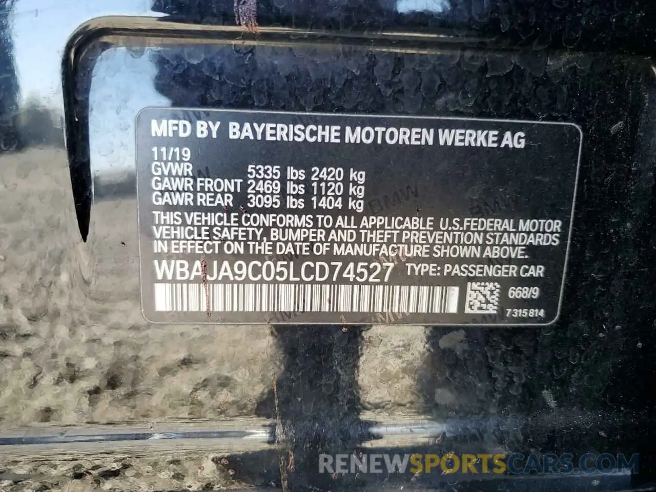 13 Фотография поврежденного автомобиля WBAJA9C05LCD74527 BMW 5 SERIES 2020