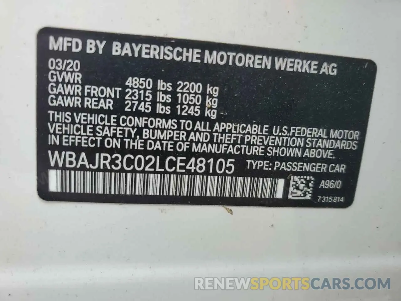13 Фотография поврежденного автомобиля WBAJR3C02LCE48105 BMW 5 SERIES 2020