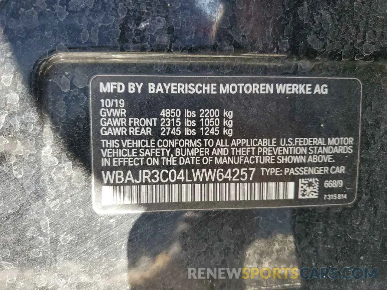 12 Фотография поврежденного автомобиля WBAJR3C04LWW64257 BMW 5 SERIES 2020