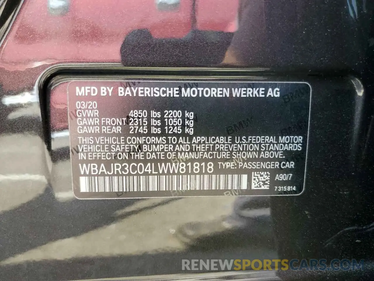 13 Фотография поврежденного автомобиля WBAJR3C04LWW81818 BMW 5 SERIES 2020