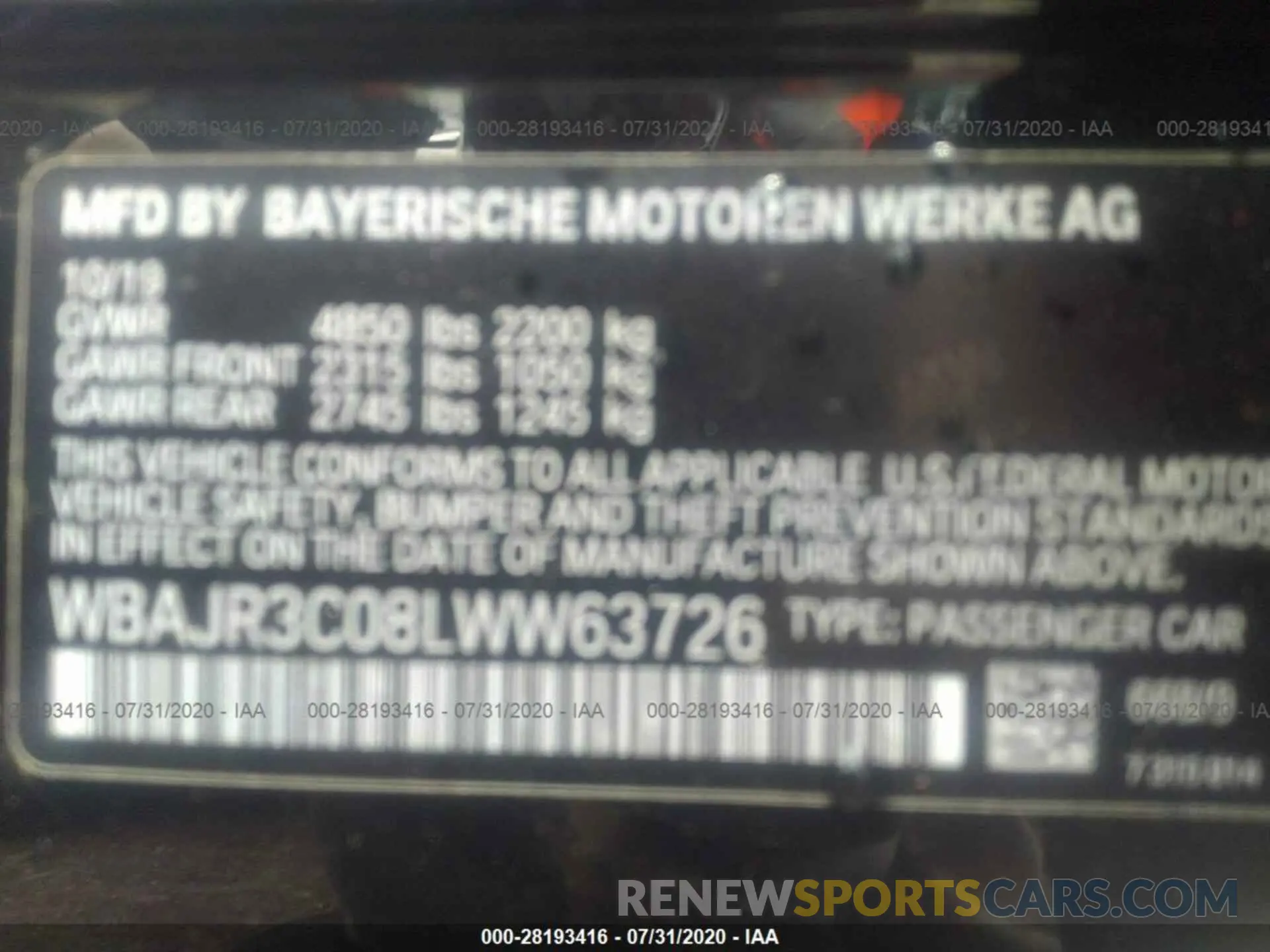 9 Photograph of a damaged car WBAJR3C08LWW63726 BMW 5 SERIES 2020