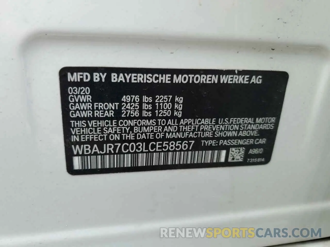 14 Фотография поврежденного автомобиля WBAJR7C03LCE58567 BMW 5 SERIES 2020