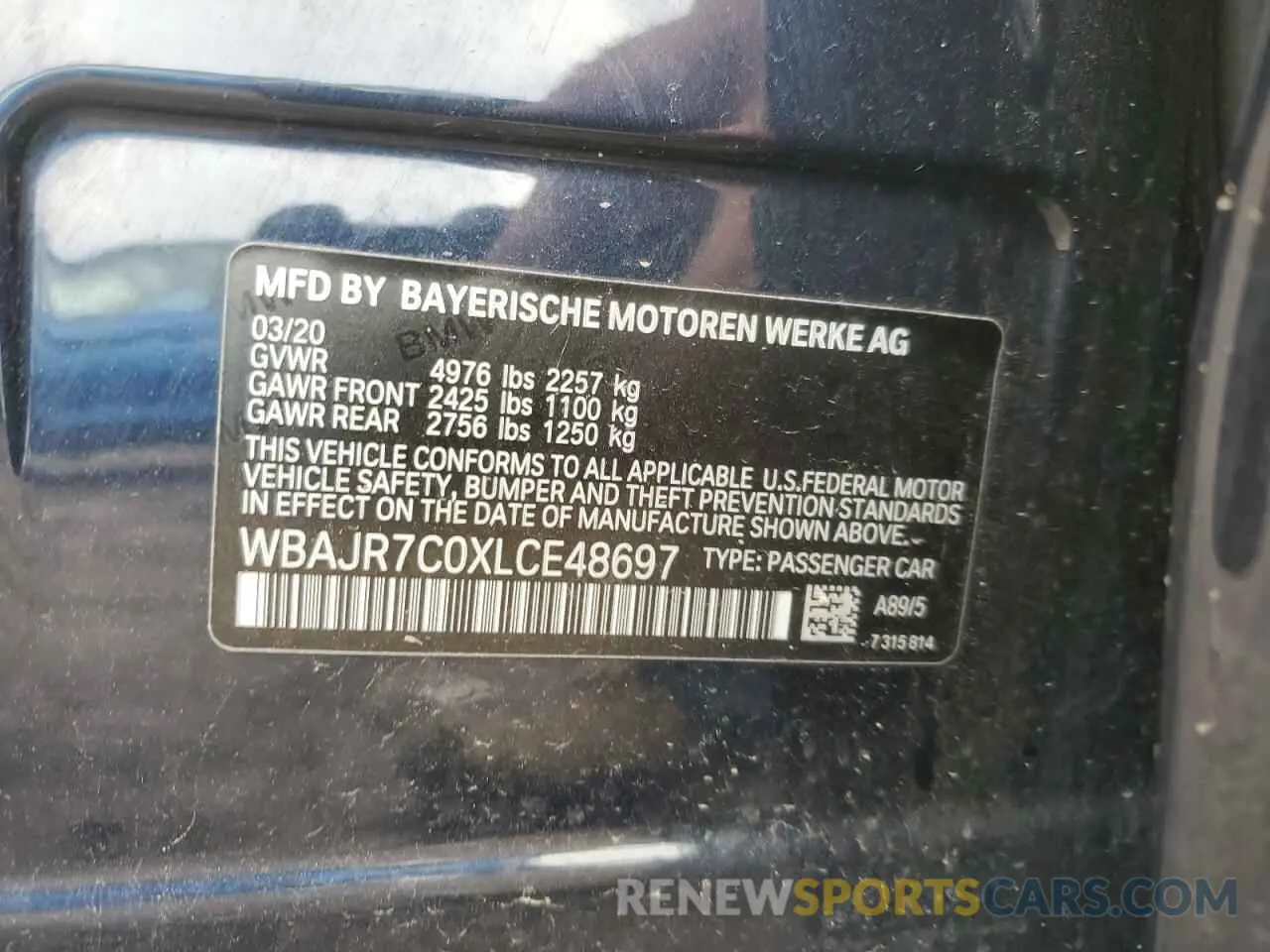 14 Фотография поврежденного автомобиля WBAJR7C0XLCE48697 BMW 5 SERIES 2020