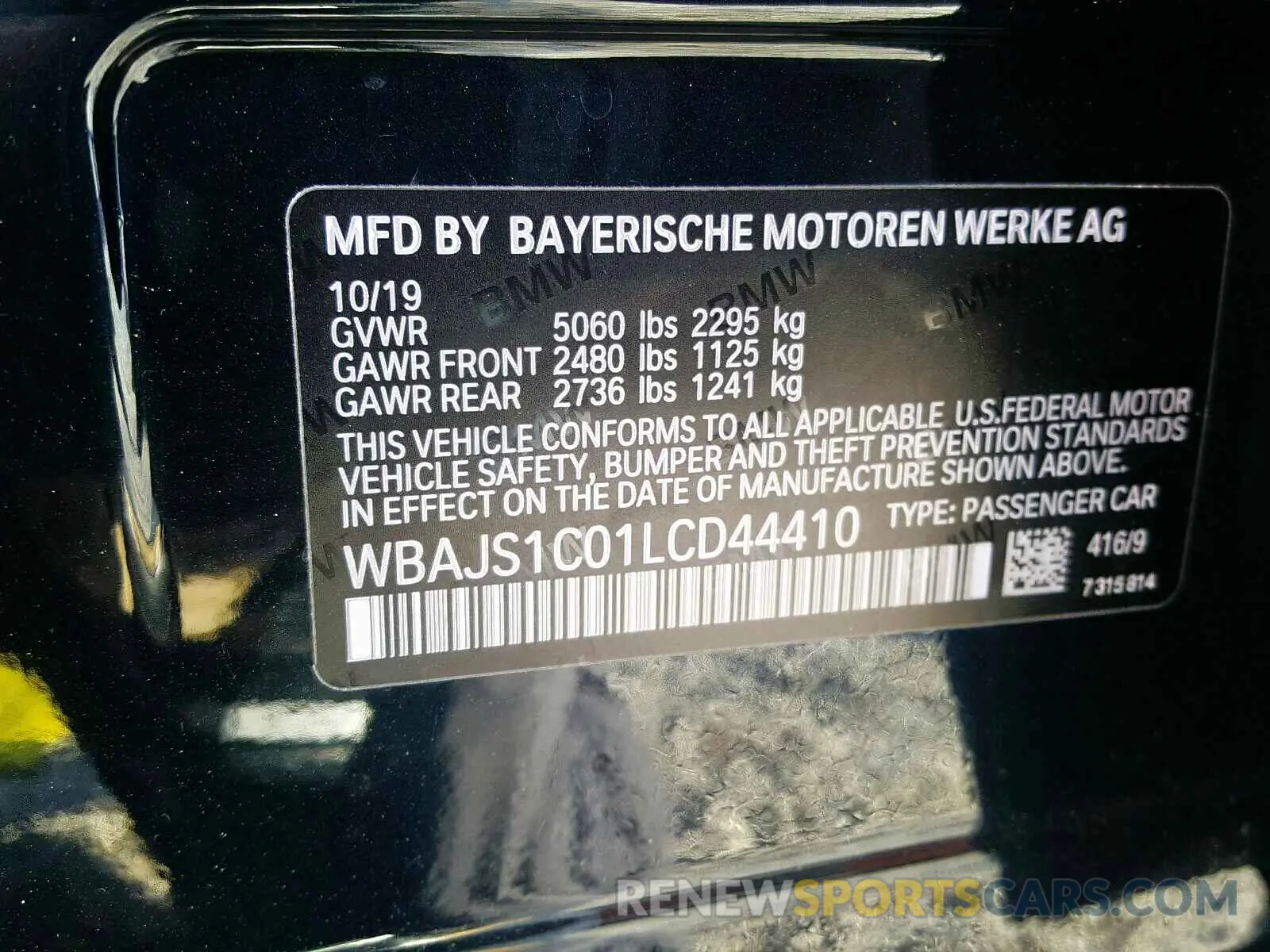 10 Photograph of a damaged car WBAJS1C01LCD44410 BMW 5 SERIES 2020