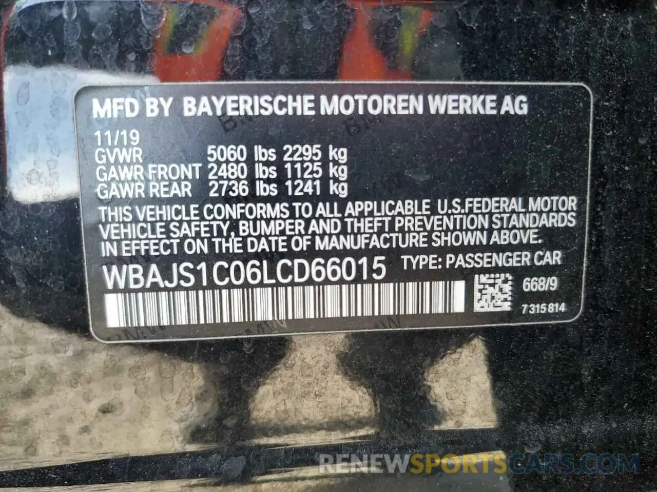 13 Photograph of a damaged car WBAJS1C06LCD66015 BMW 5 SERIES 2020