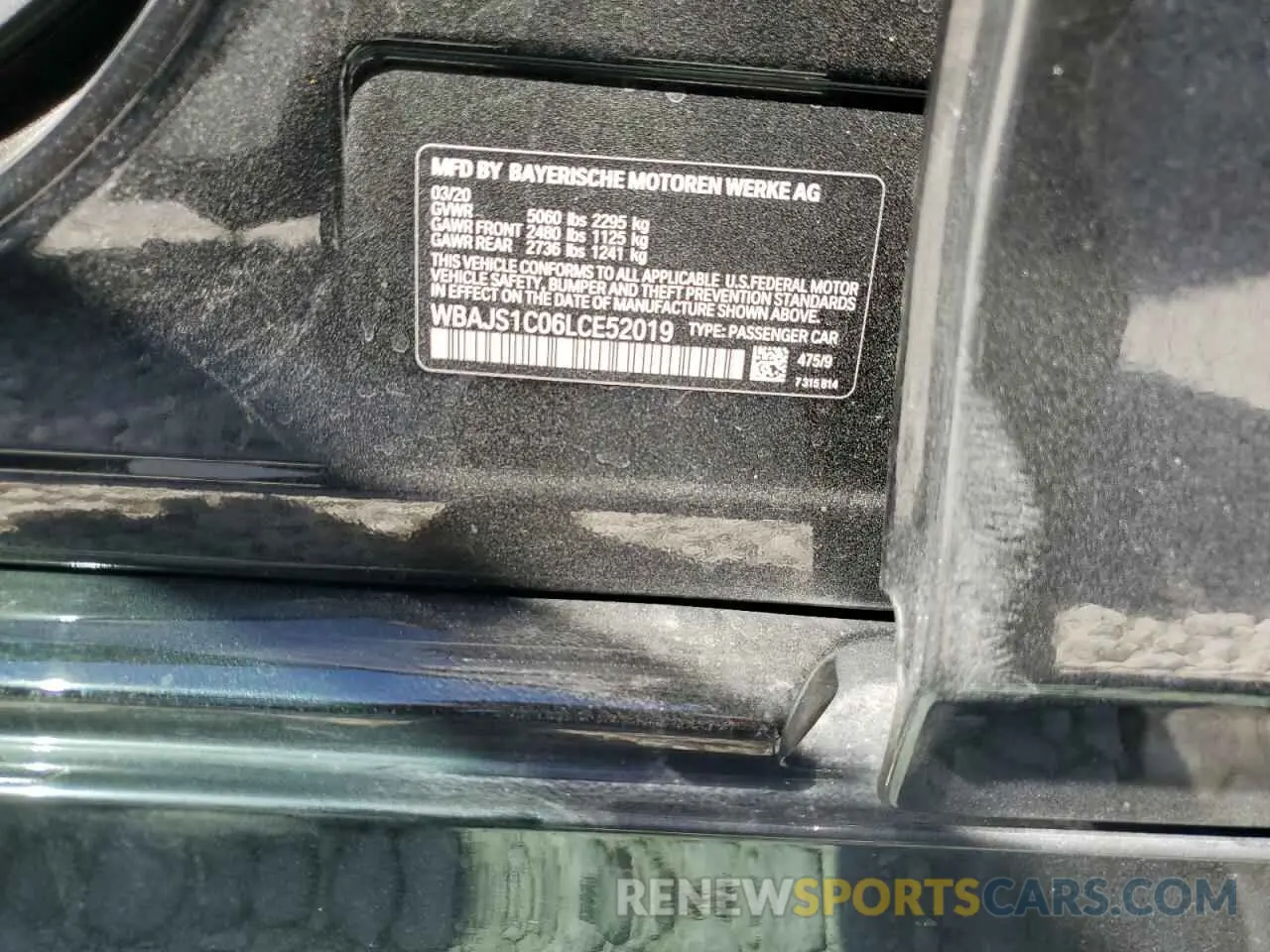 12 Фотография поврежденного автомобиля WBAJS1C06LCE52019 BMW 5 SERIES 2020