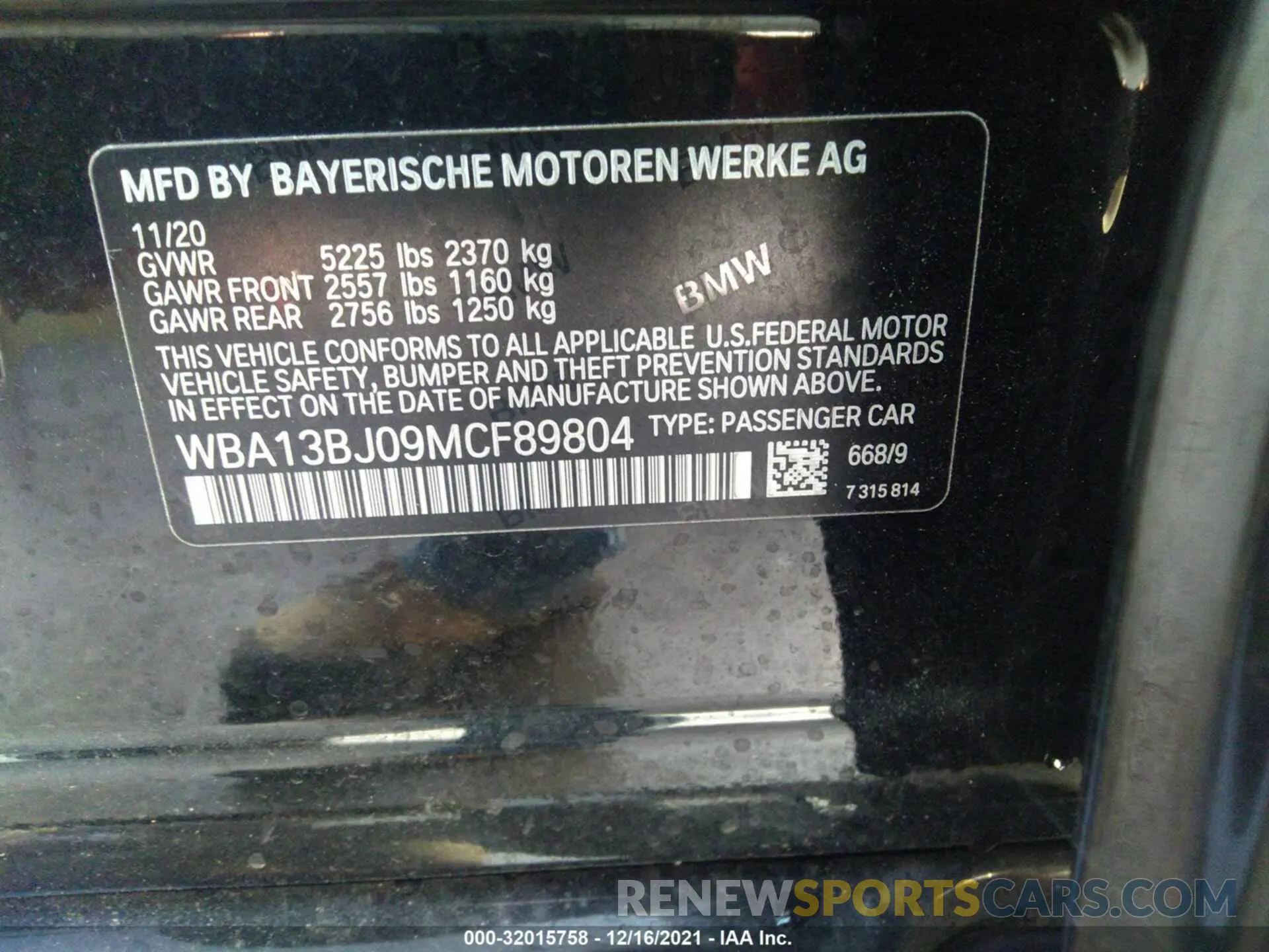 9 Photograph of a damaged car WBA13BJ09MCF89804 BMW 5 SERIES 2021