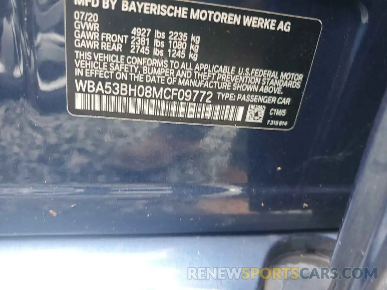 13 Photograph of a damaged car WBA53BH08MCF09772 BMW 5 SERIES 2021