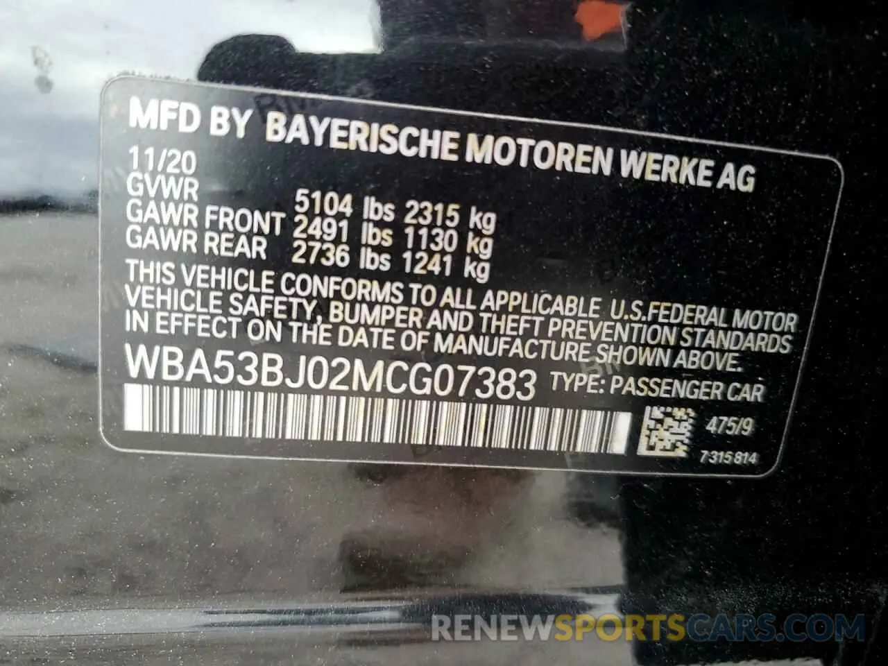 13 Photograph of a damaged car WBA53BJ02MCG07383 BMW 5 SERIES 2021