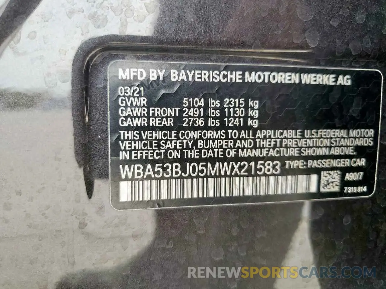 12 Фотография поврежденного автомобиля WBA53BJ05MWX21583 BMW 5 SERIES 2021