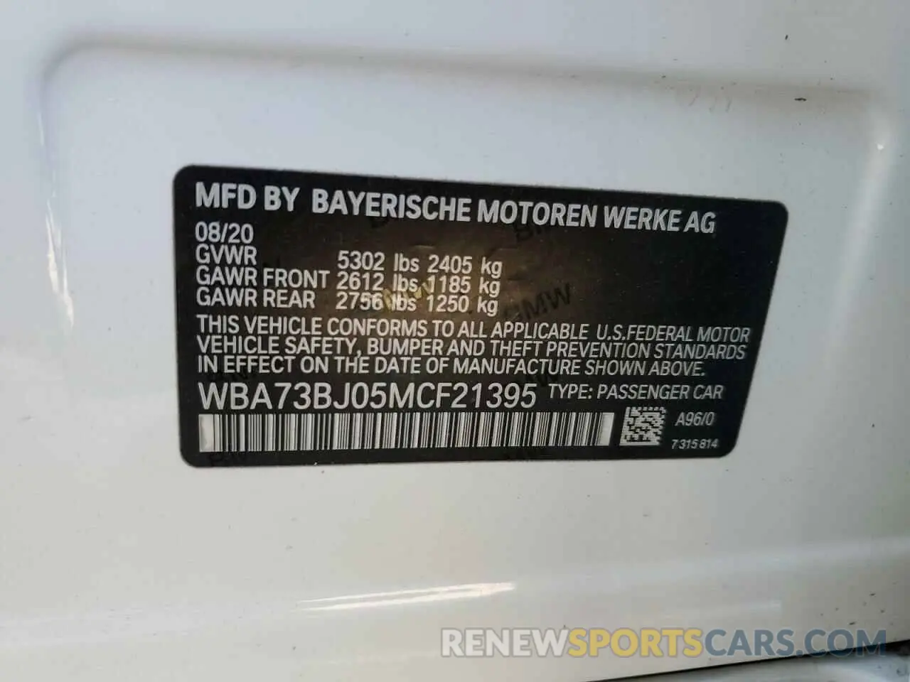 13 Photograph of a damaged car WBA73BJ05MCF21395 BMW 5 SERIES 2021