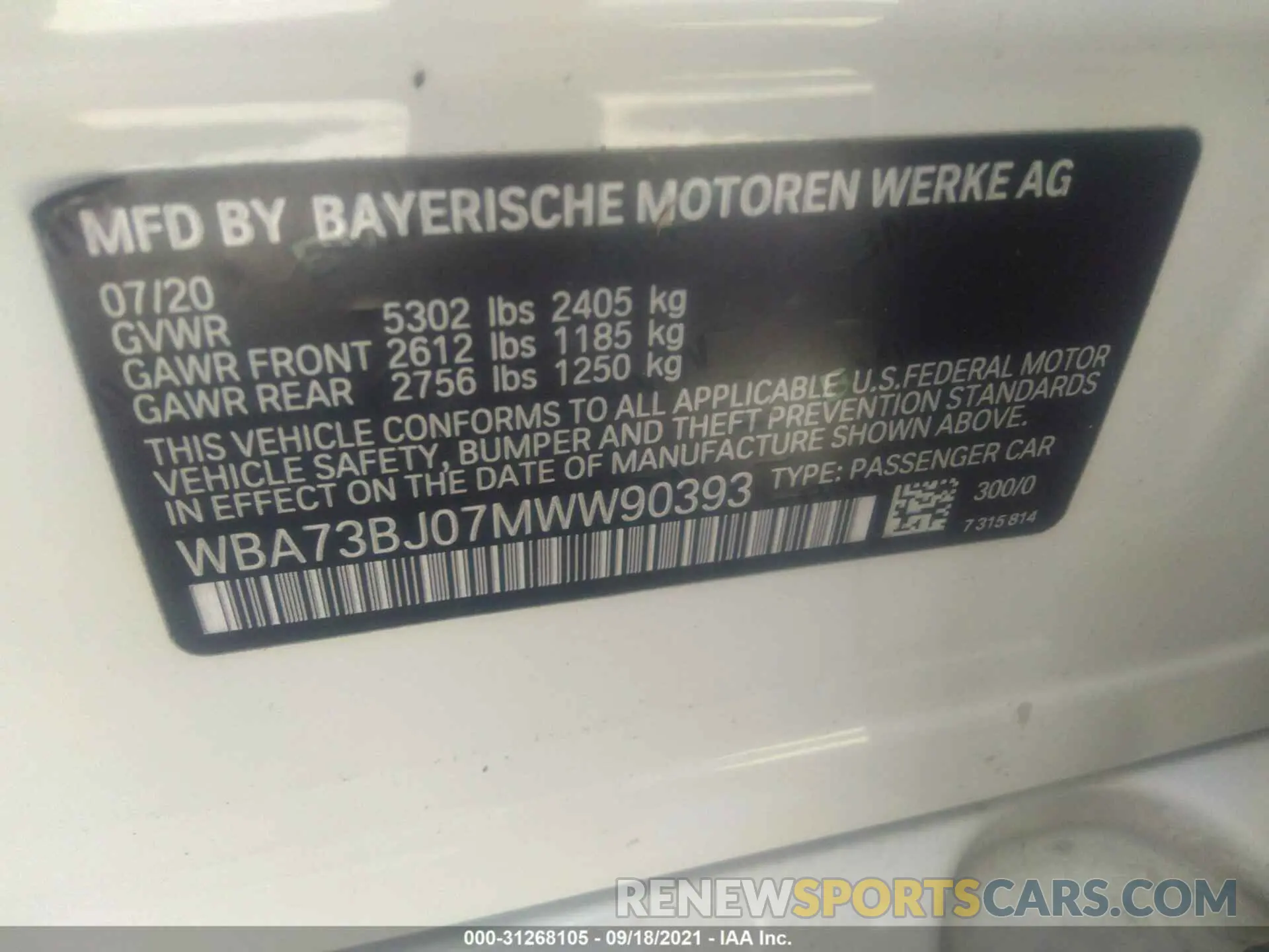 9 Photograph of a damaged car WBA73BJ07MWW90393 BMW 5 SERIES 2021