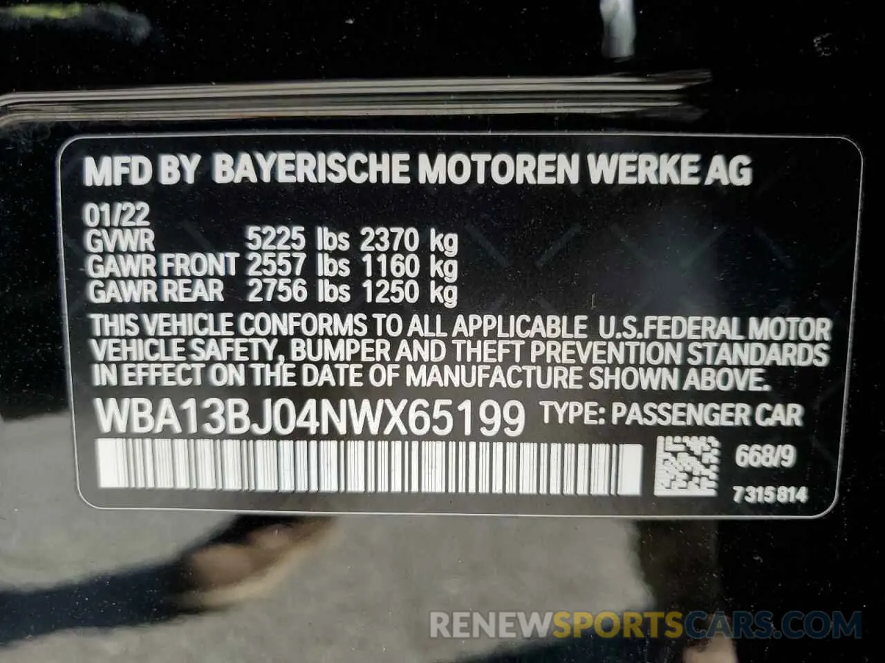 12 Photograph of a damaged car WBA13BJ04NWX65199 BMW 5 SERIES 2022