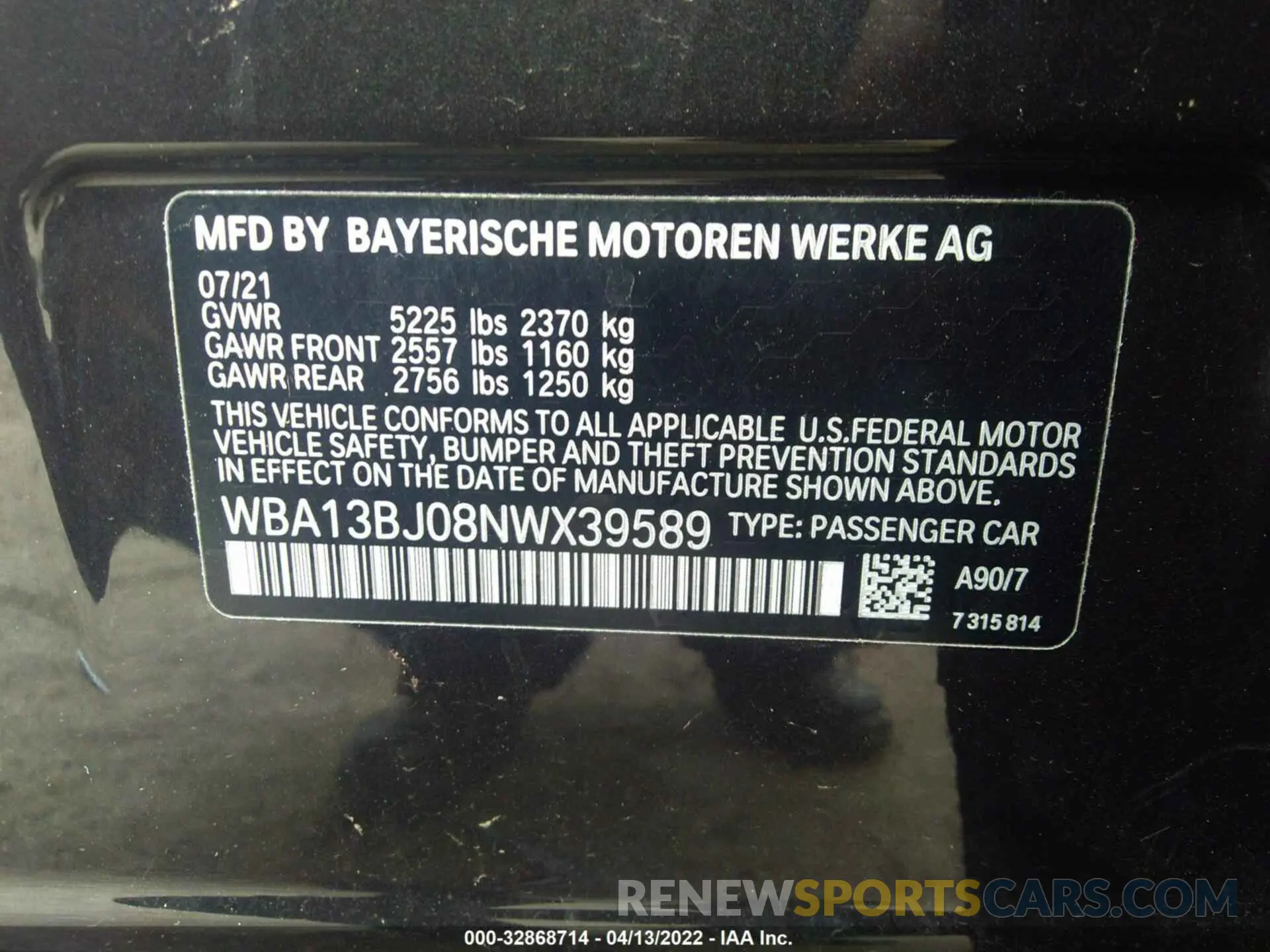 9 Photograph of a damaged car WBA13BJ08NWX39589 BMW 5 SERIES 2022