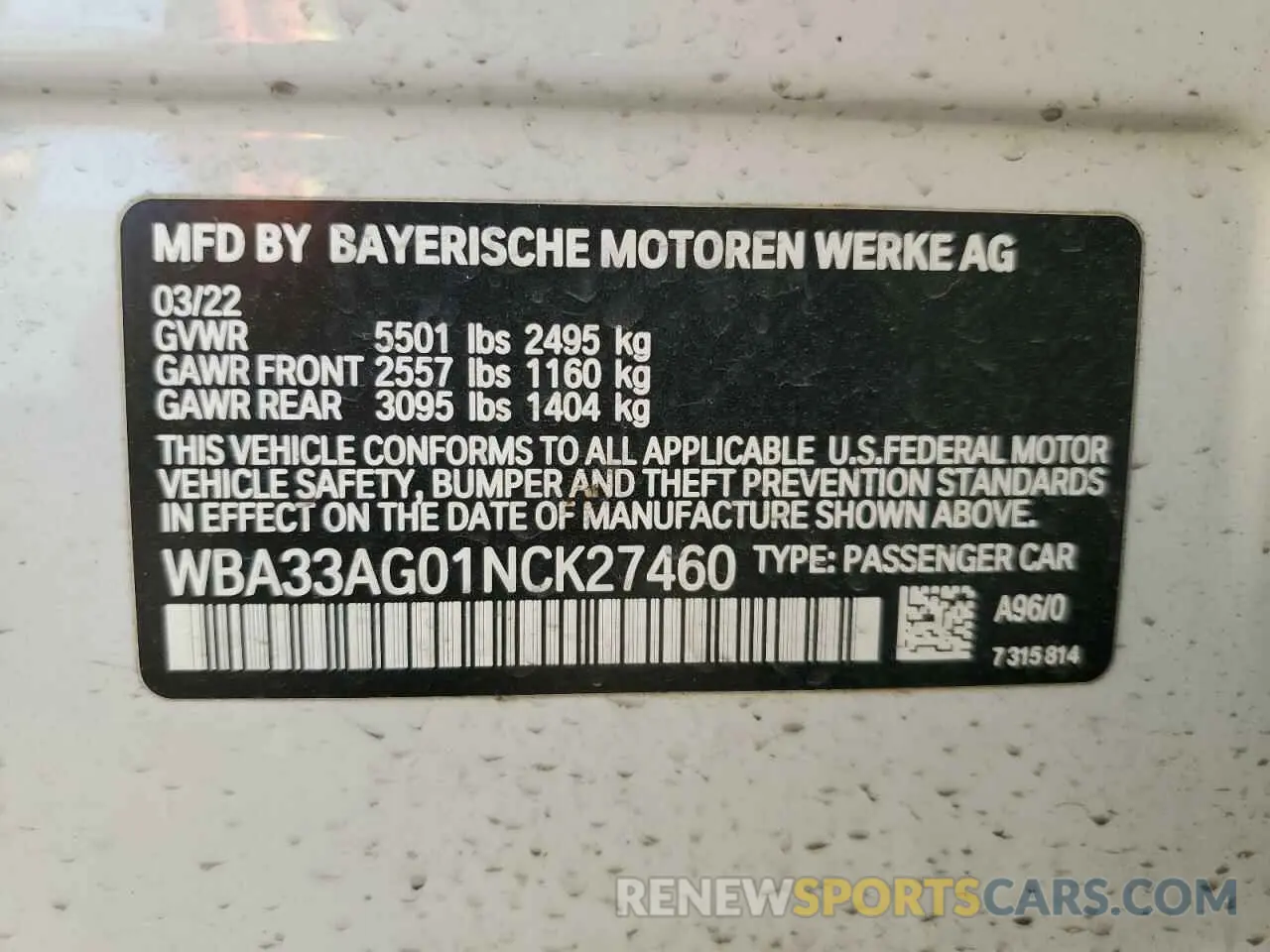 12 Photograph of a damaged car WBA33AG01NCK27460 BMW 5 SERIES 2022