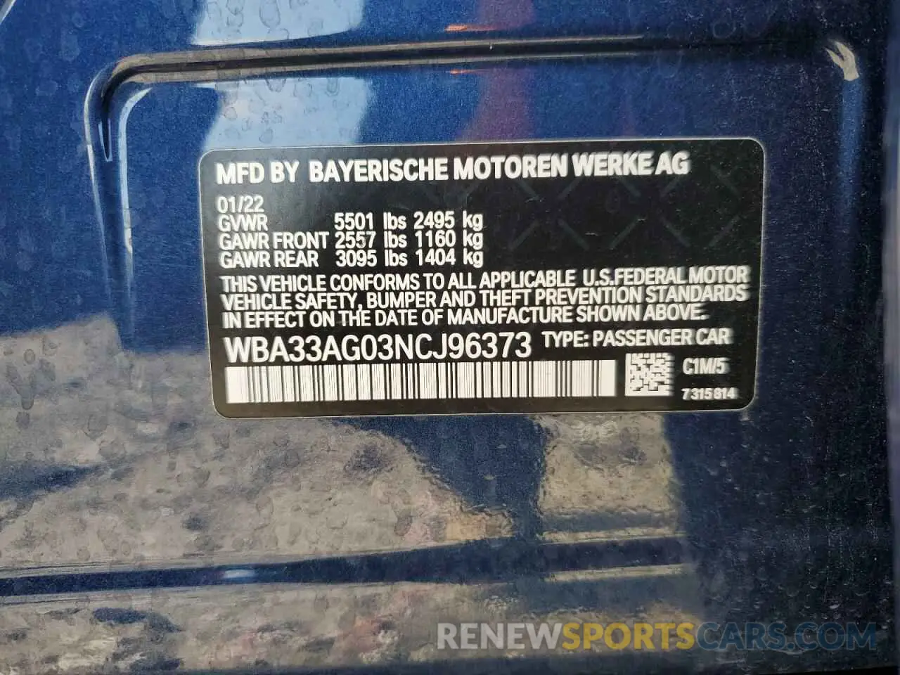 12 Photograph of a damaged car WBA33AG03NCJ96373 BMW 5 SERIES 2022