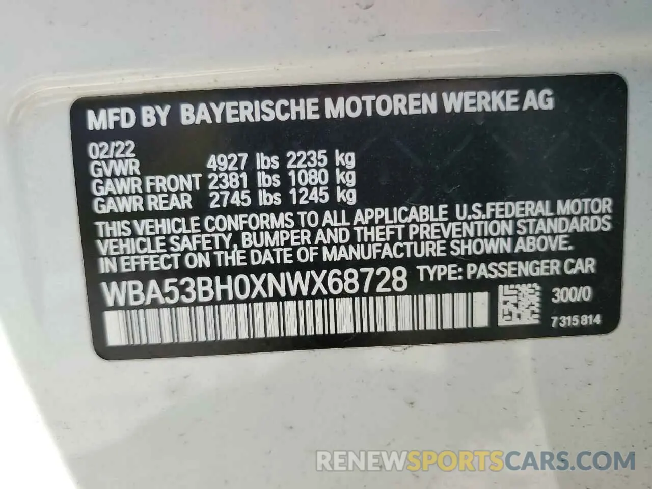 12 Photograph of a damaged car WBA53BH0XNWX68728 BMW 5 SERIES 2022