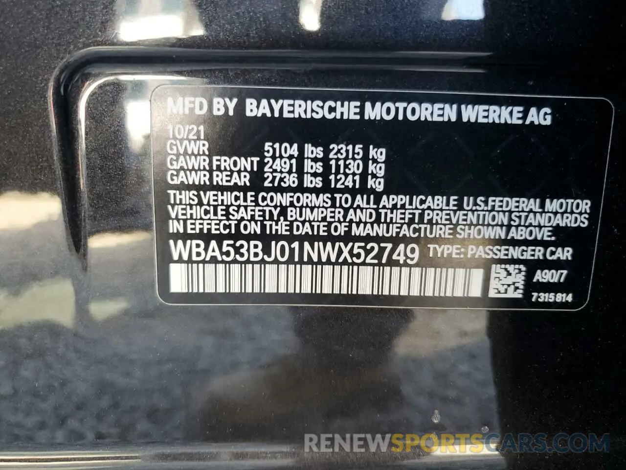 12 Фотография поврежденного автомобиля WBA53BJ01NWX52749 BMW 5 SERIES 2022