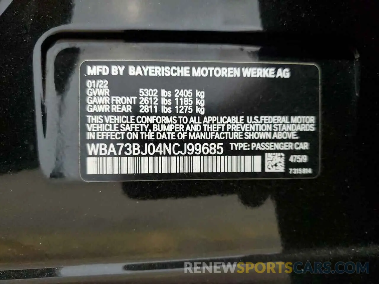 12 Photograph of a damaged car WBA73BJ04NCJ99685 BMW 5 SERIES 2022