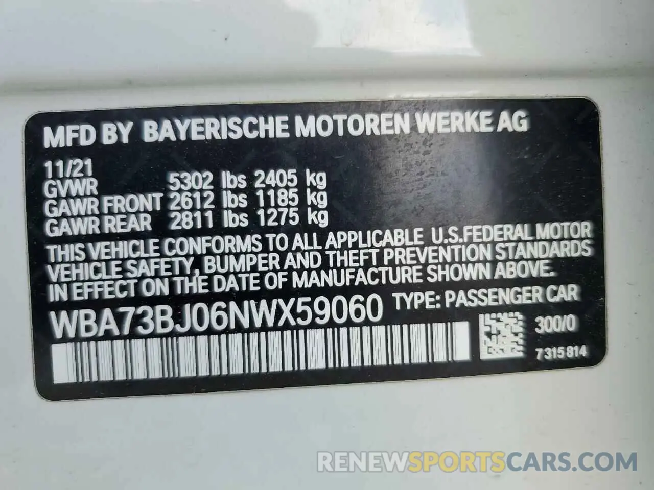 12 Photograph of a damaged car WBA73BJ06NWX59060 BMW 5 SERIES 2022