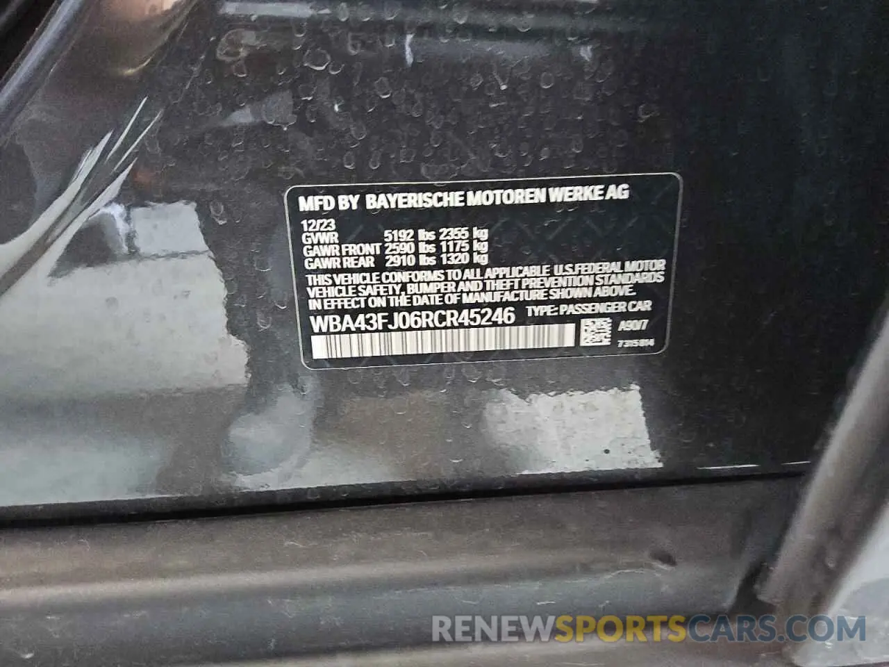 12 Photograph of a damaged car WBA43FJ06RCR45246 BMW 5 SERIES 2024