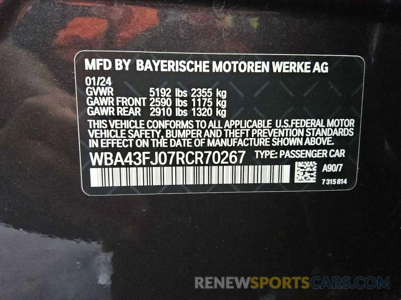 12 Фотография поврежденного автомобиля WBA43FJ07RCR70267 BMW 5 SERIES 2024