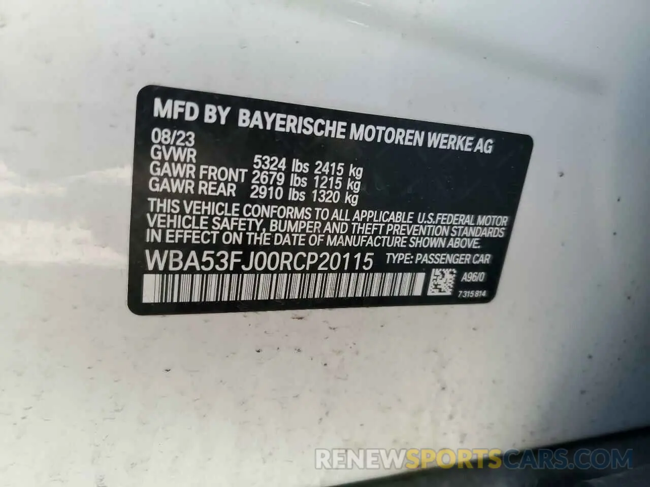13 Фотография поврежденного автомобиля WBA53FJ00RCP20115 BMW 5 SERIES 2024