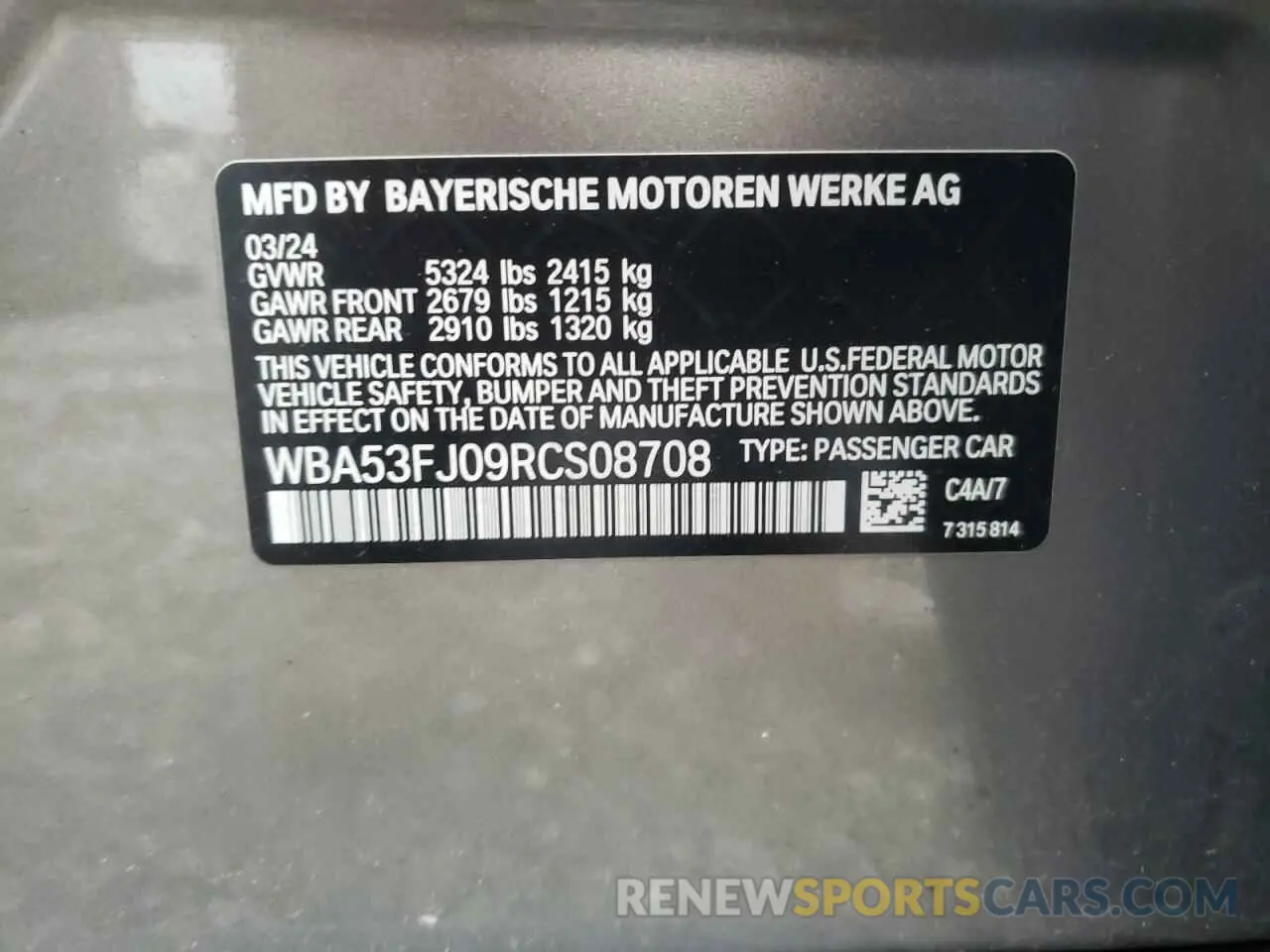 12 Фотография поврежденного автомобиля WBA53FJ09RCS08708 BMW 5 SERIES 2024
