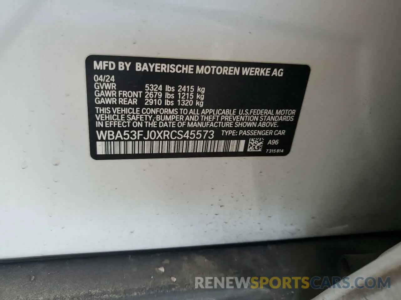 12 Photograph of a damaged car WBA53FJ0XRCS45573 BMW 5 SERIES 2024