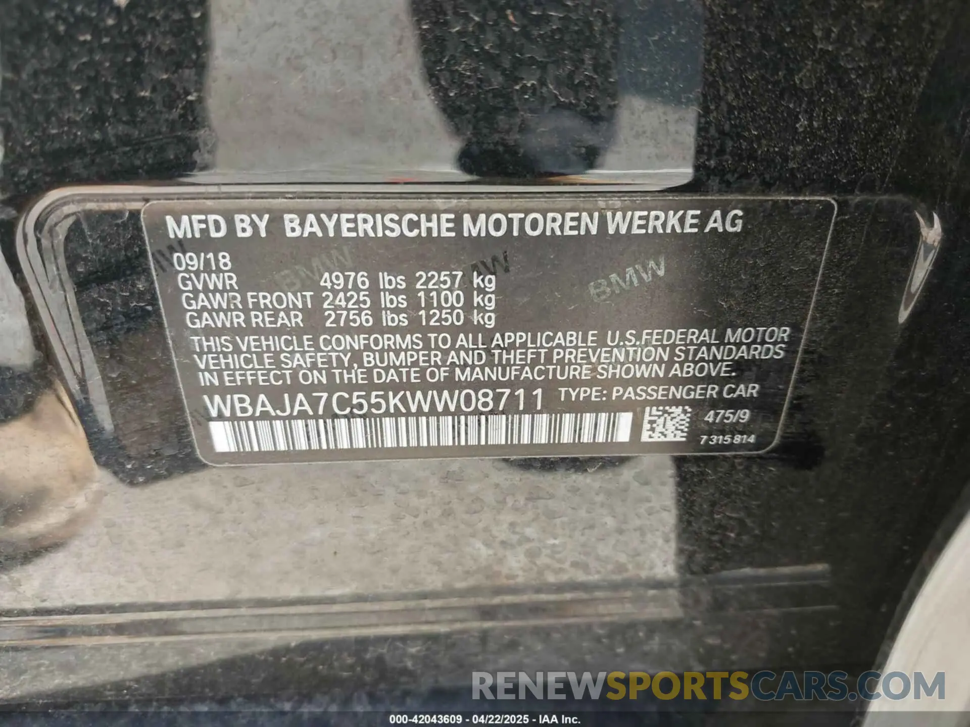 9 Photograph of a damaged car WBAJA7C55KWW08711 BMW 530I 2019