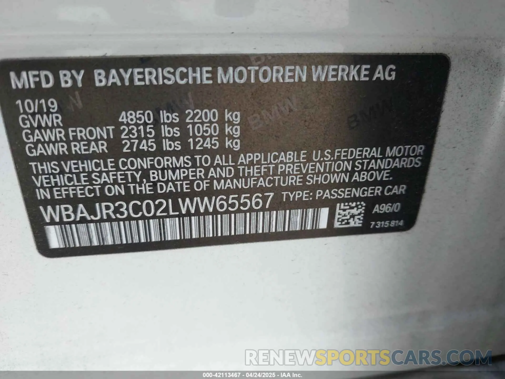 9 Photograph of a damaged car WBAJR3C02LWW65567 BMW 530I 2020