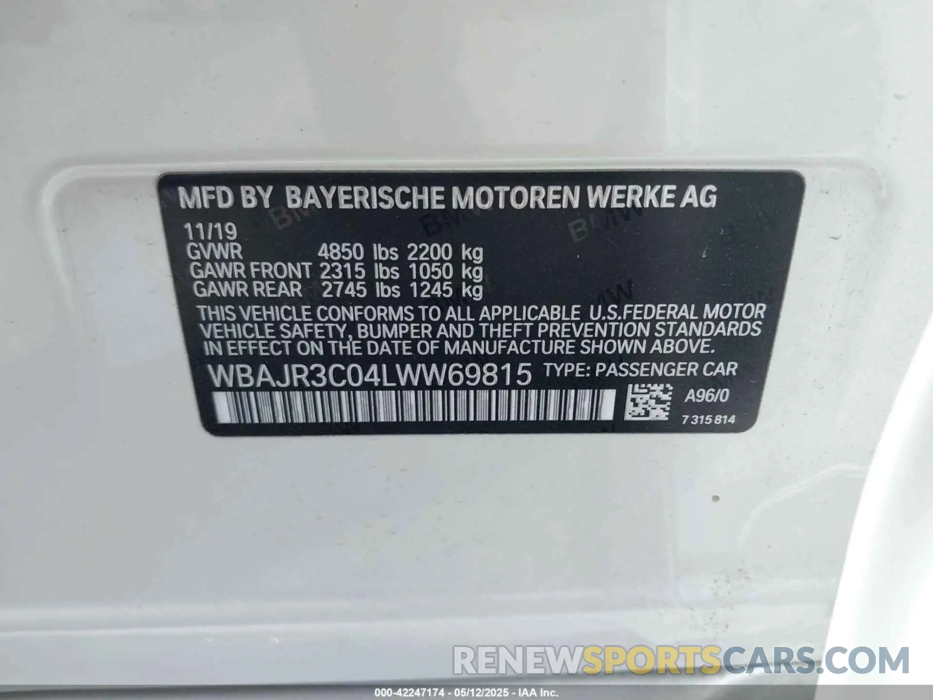 9 Photograph of a damaged car WBAJR3C04LWW69815 BMW 530I 2020