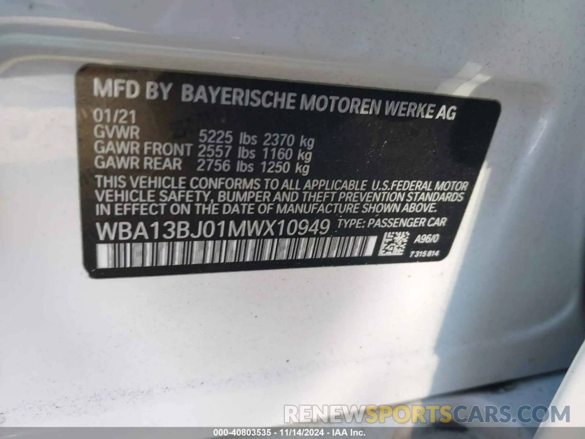 9 Photograph of a damaged car WBA13BJ01MWX10949 BMW 530I 2021