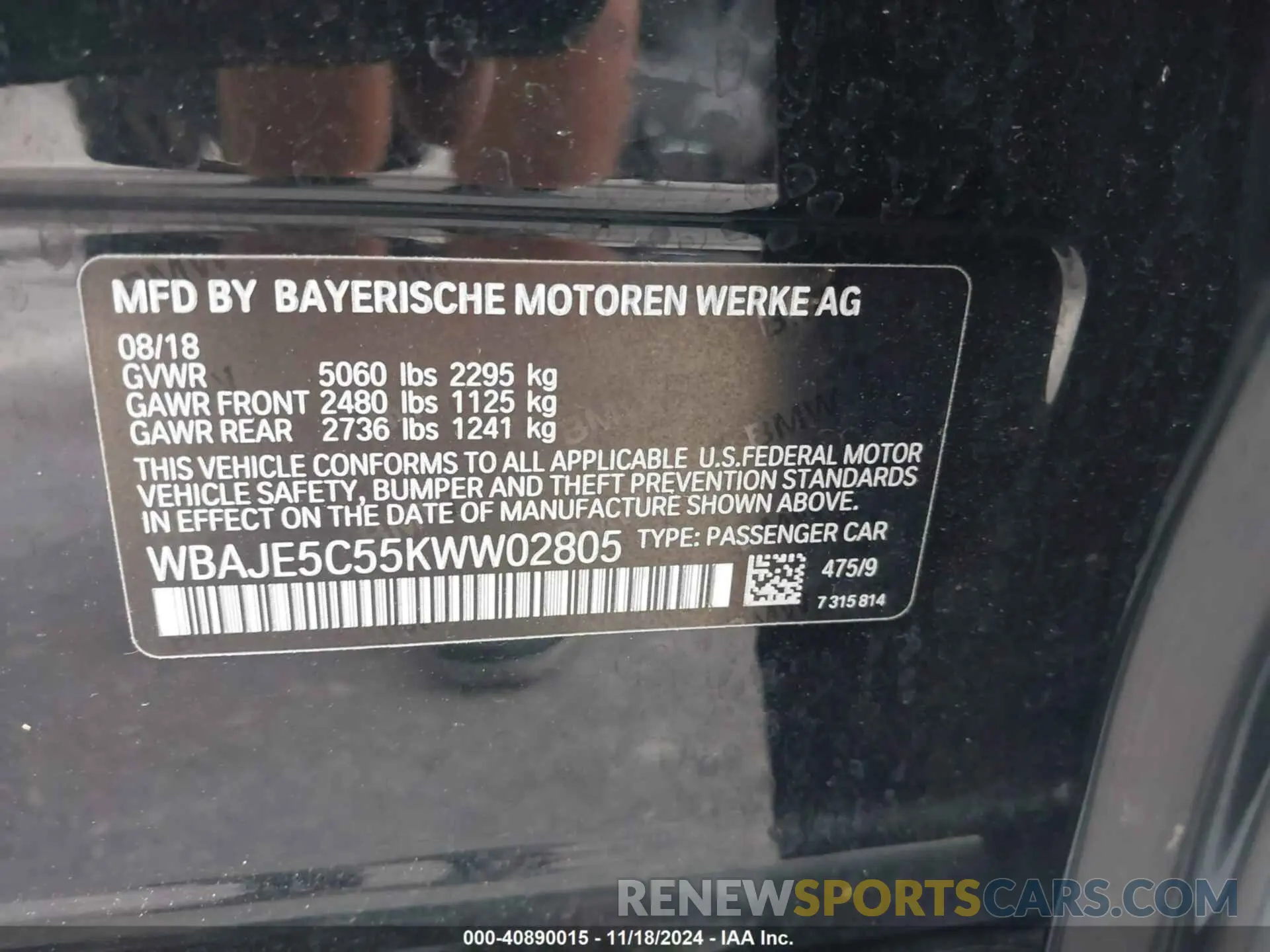 9 Фотография поврежденного автомобиля WBAJE5C55KWW02805 BMW 540I 2019