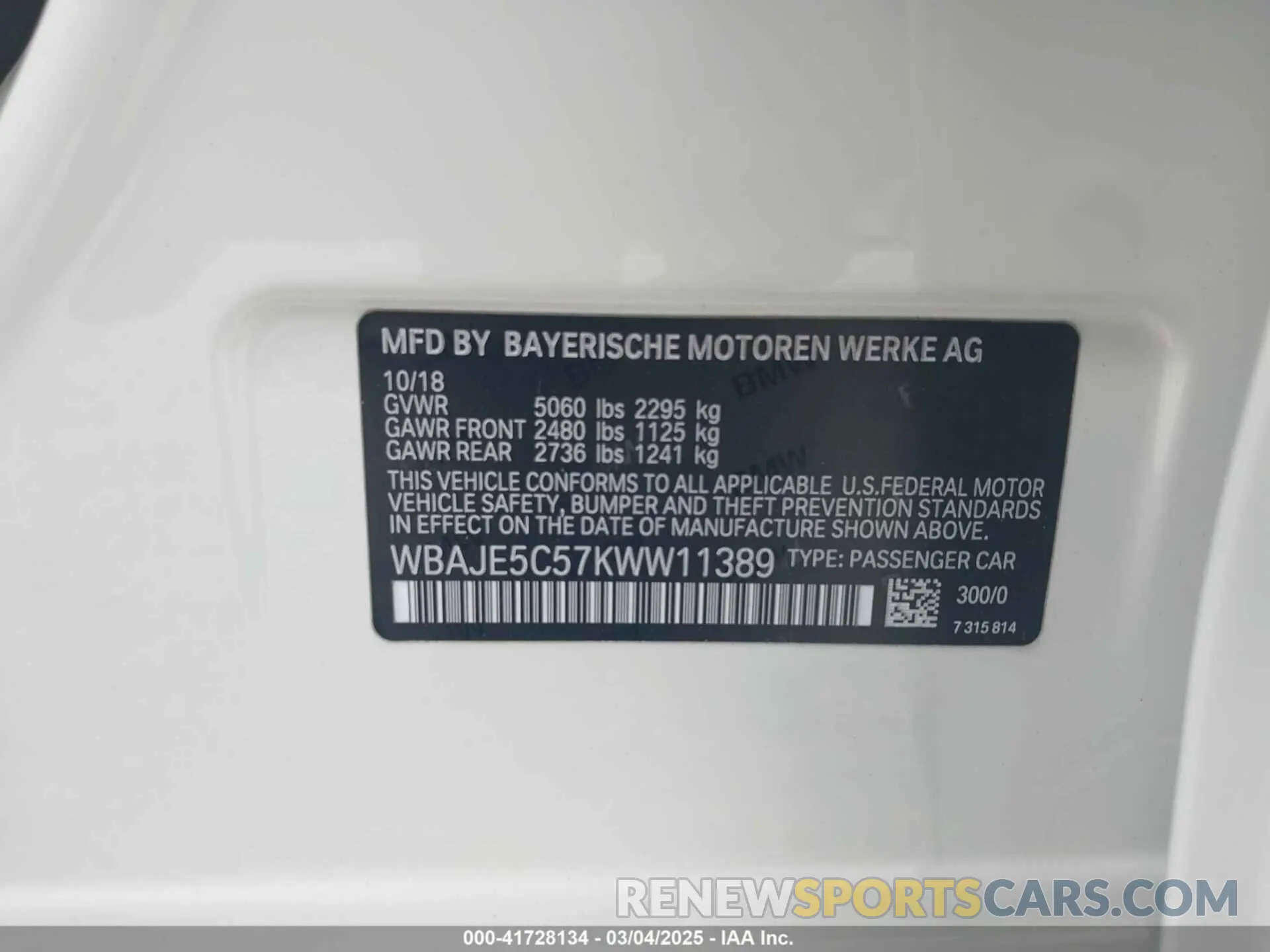 9 Photograph of a damaged car WBAJE5C57KWW11389 BMW 540I 2019