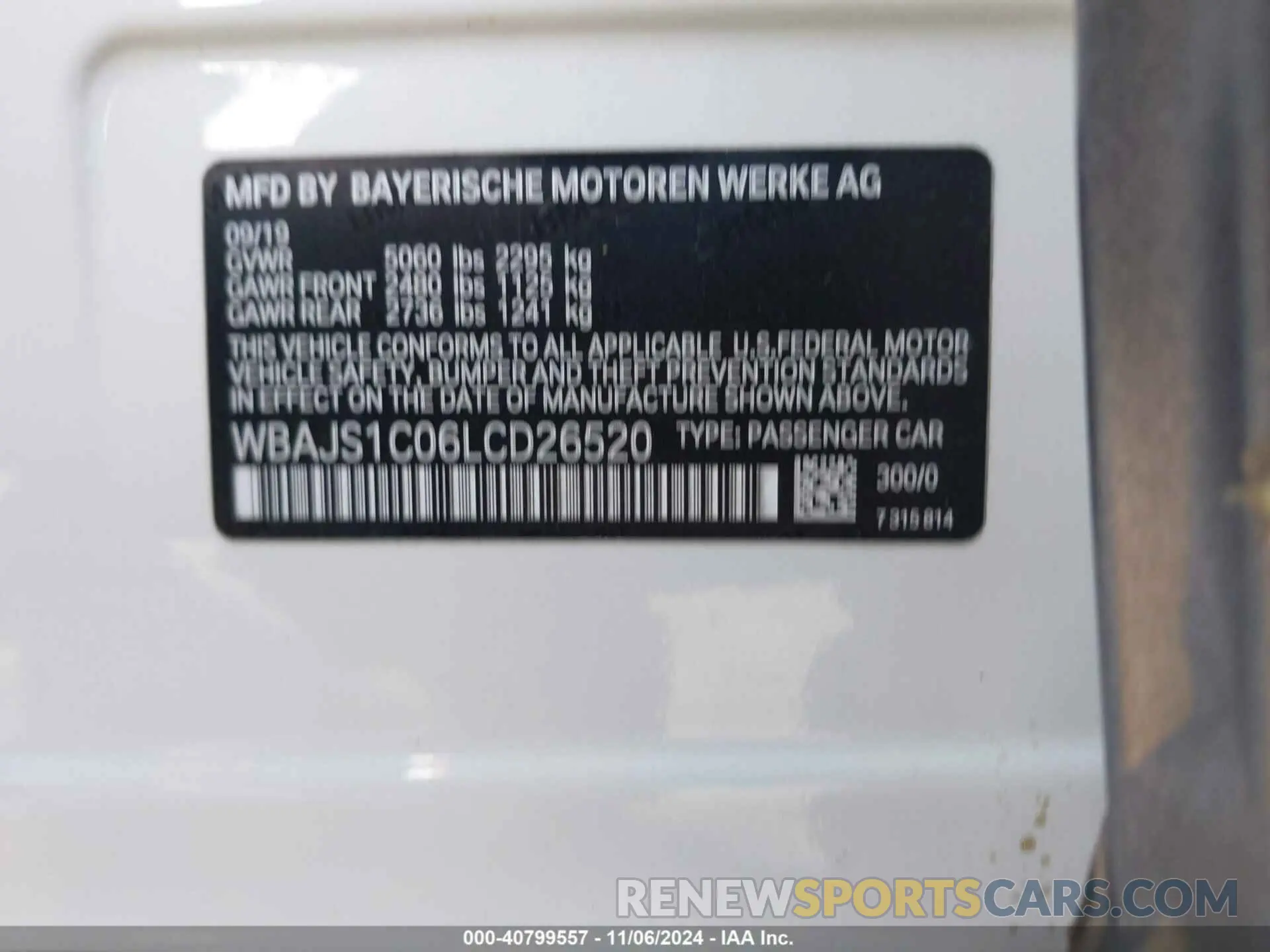 9 Photograph of a damaged car WBAJS1C06LCD26520 BMW 540I 2020