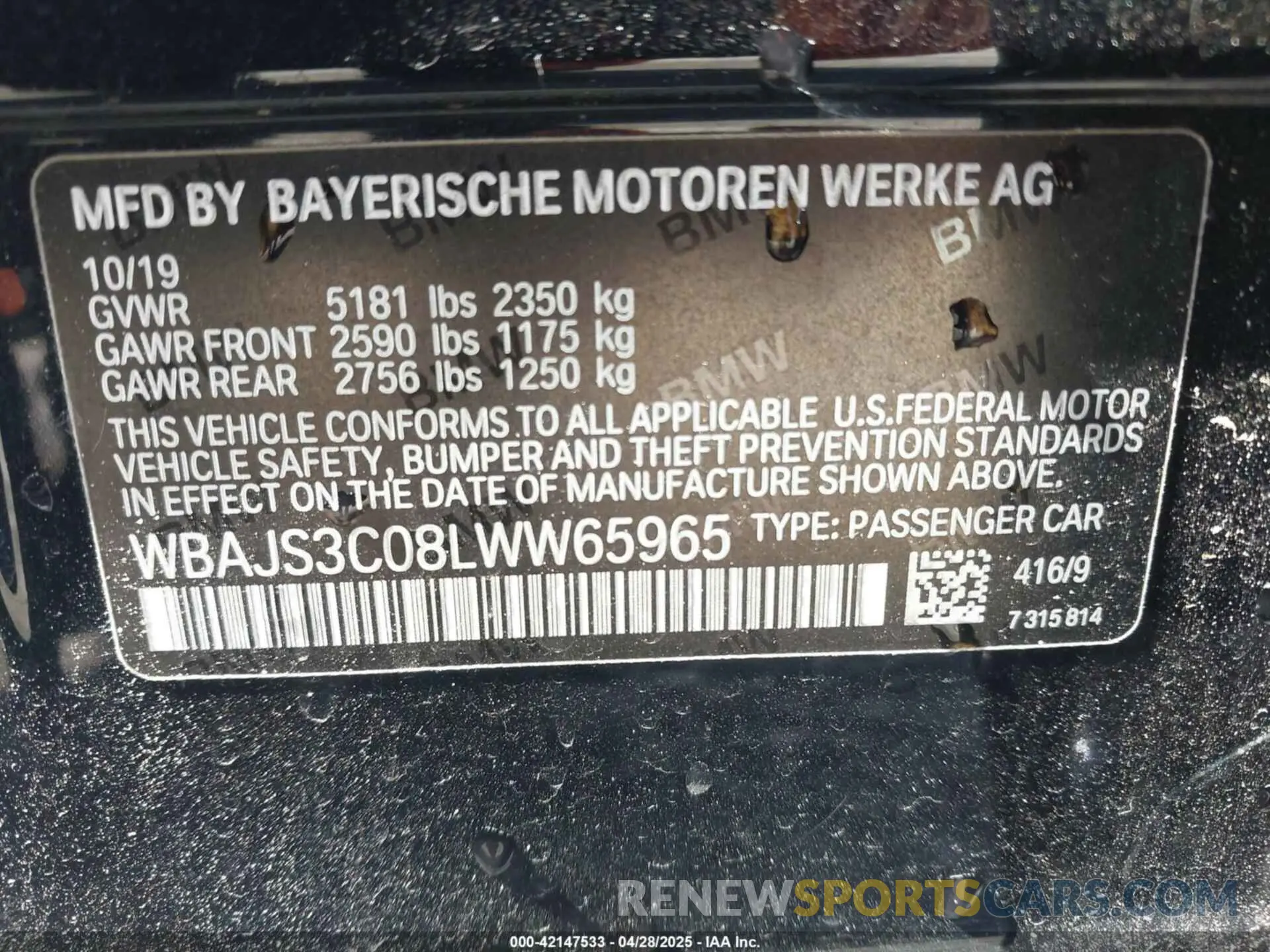 9 Фотография поврежденного автомобиля WBAJS3C08LWW65965 BMW 540I 2020