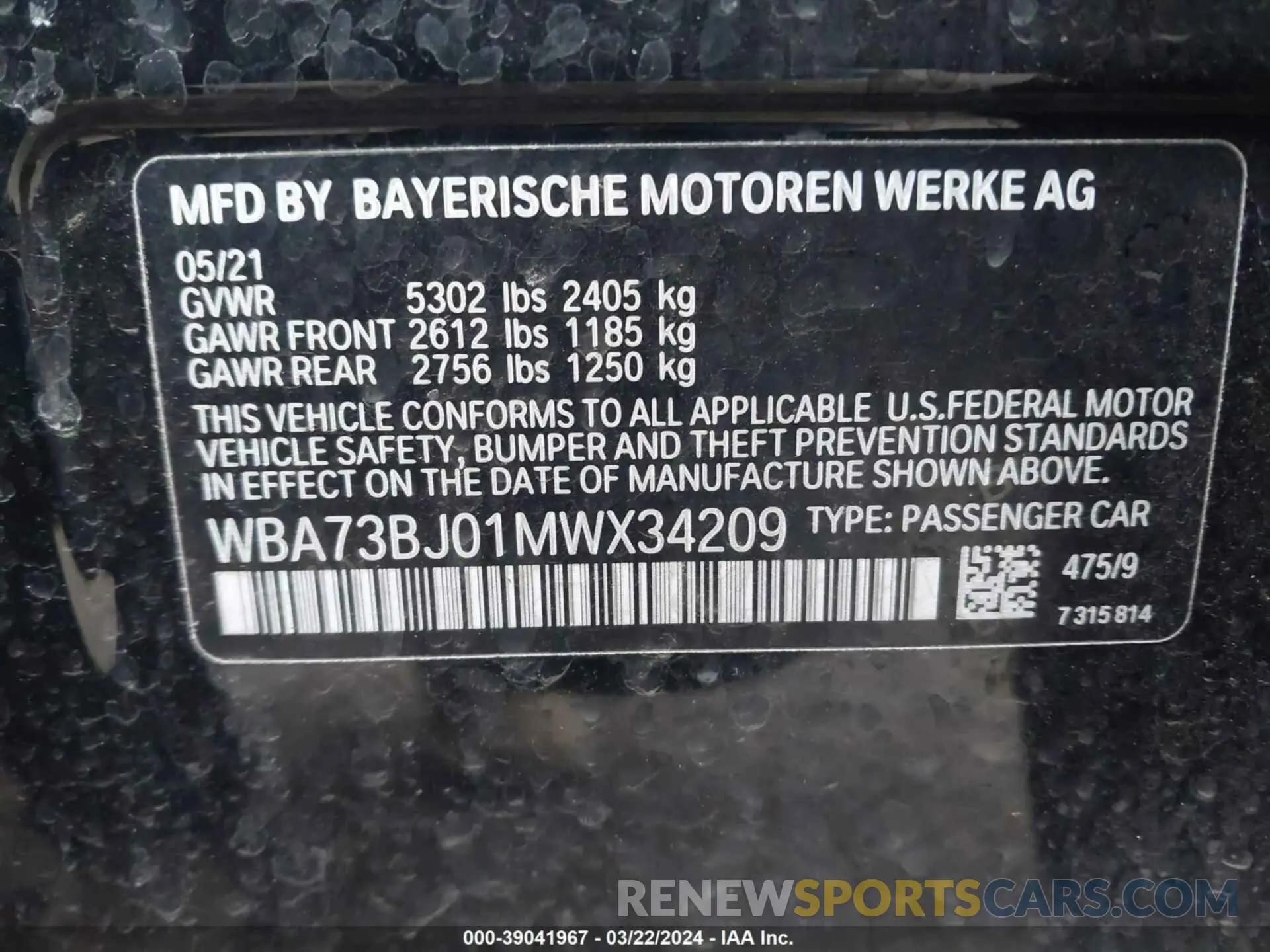9 Photograph of a damaged car WBA73BJ01MWX34209 BMW 540I 2021