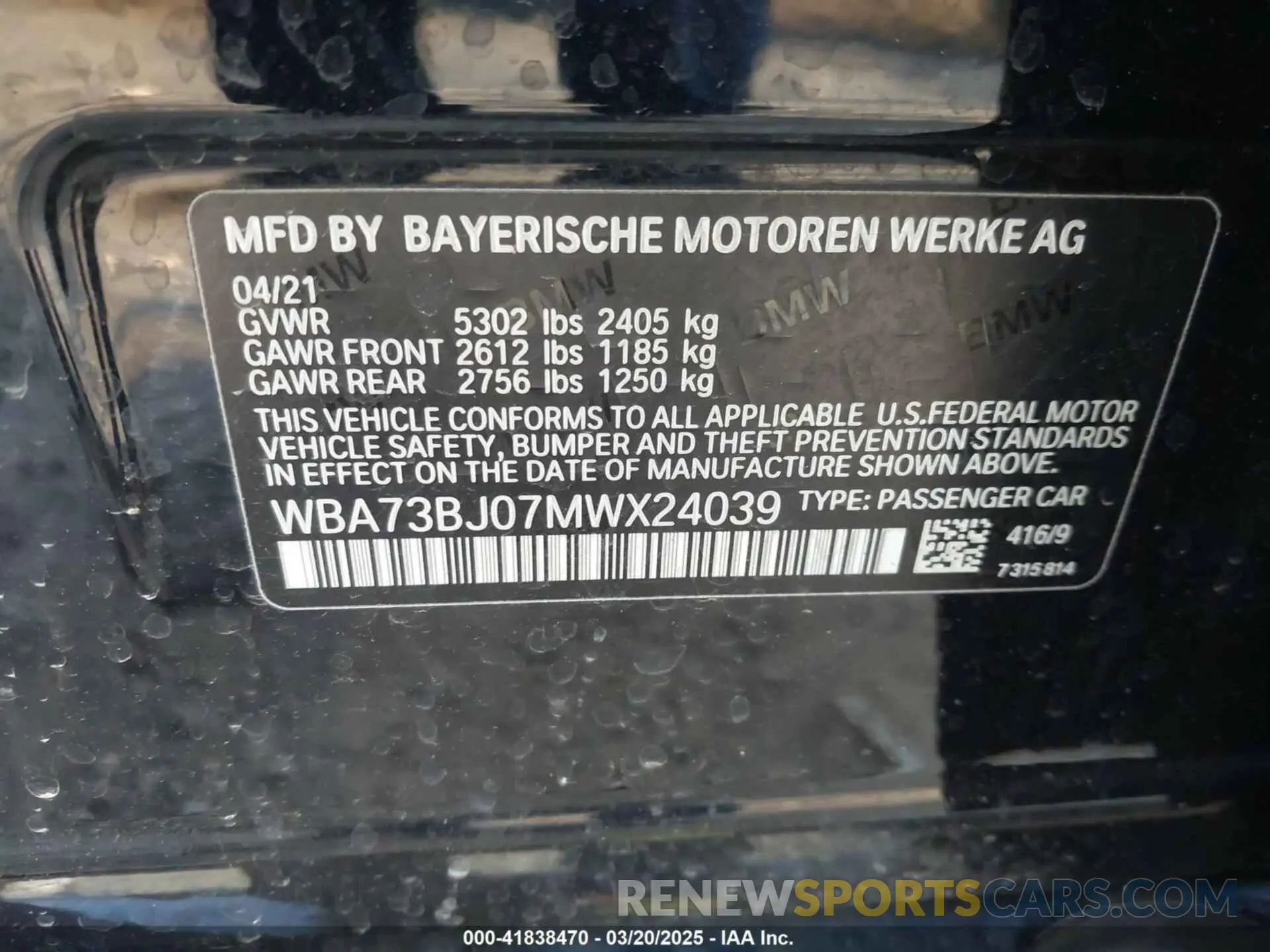 9 Фотография поврежденного автомобиля WBA73BJ07MWX24039 BMW 540I 2021