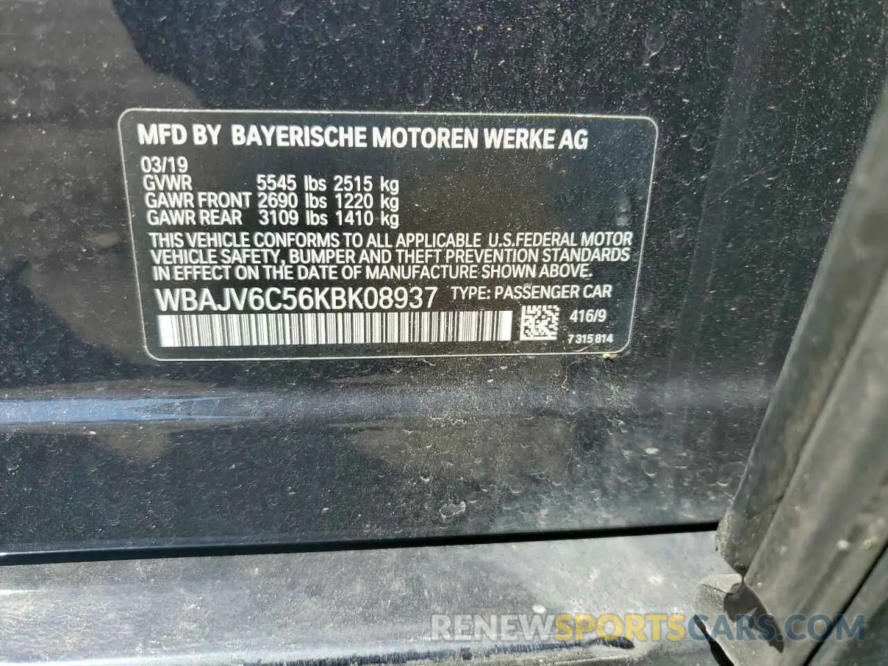 12 Фотография поврежденного автомобиля WBAJV6C56KBK08937 BMW 6 SERIES 2019