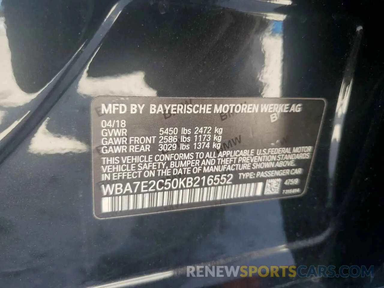 12 Photograph of a damaged car WBA7E2C50KB216552 BMW 7 SERIES 2019