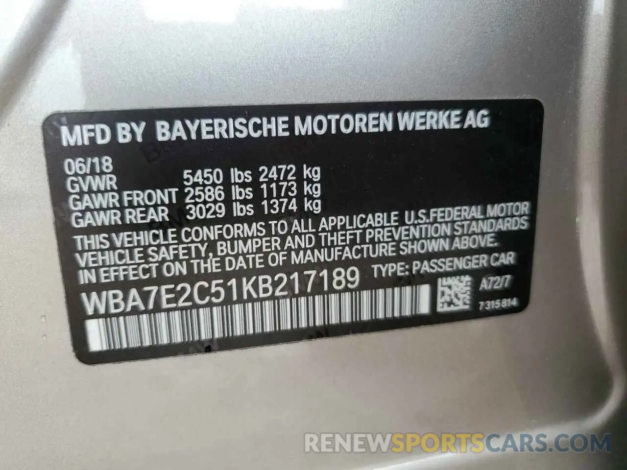 12 Фотография поврежденного автомобиля WBA7E2C51KB217189 BMW 7 SERIES 2019