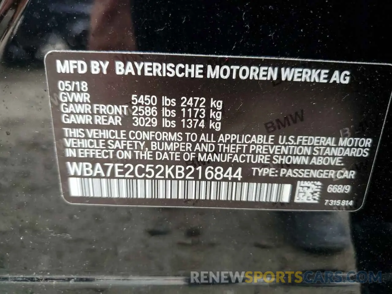 12 Photograph of a damaged car WBA7E2C52KB216844 BMW 7 SERIES 2019