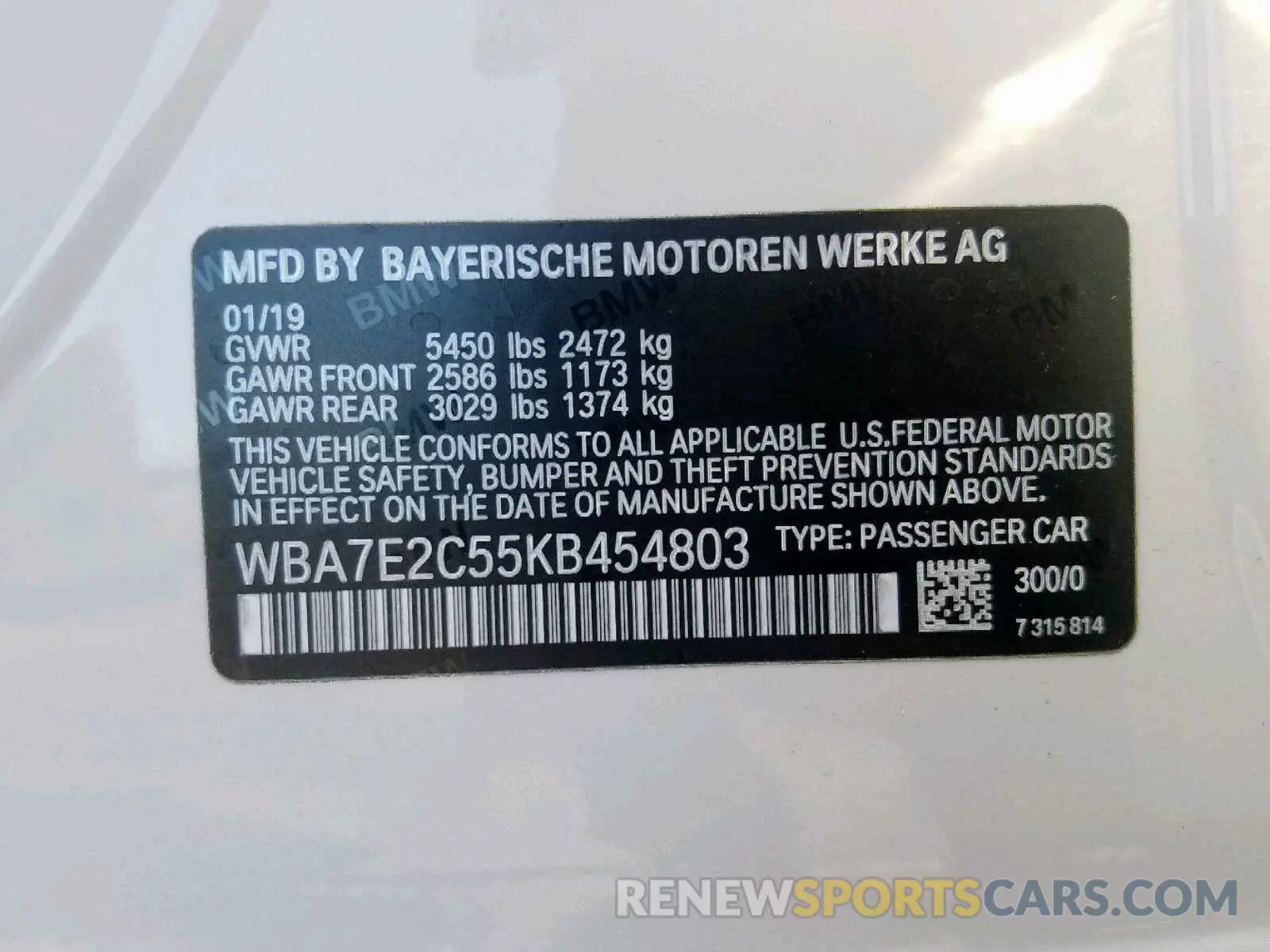 10 Photograph of a damaged car WBA7E2C55KB454803 BMW 7 SERIES 2019