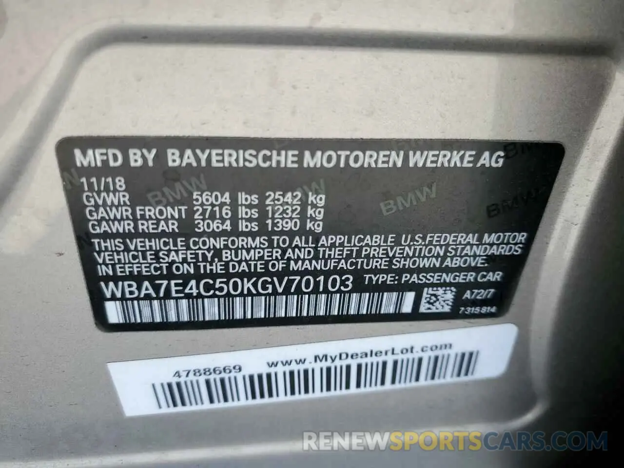 12 Photograph of a damaged car WBA7E4C50KGV70103 BMW 7 SERIES 2019