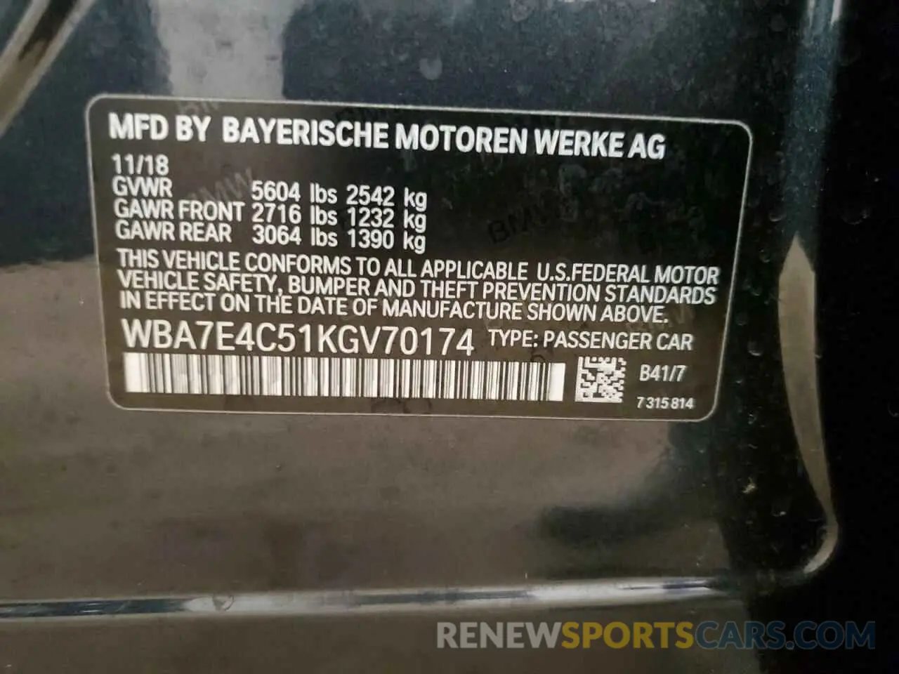 12 Photograph of a damaged car WBA7E4C51KGV70174 BMW 7 SERIES 2019