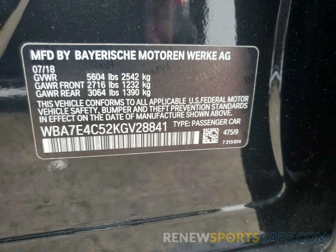 13 Photograph of a damaged car WBA7E4C52KGV28841 BMW 7 SERIES 2019