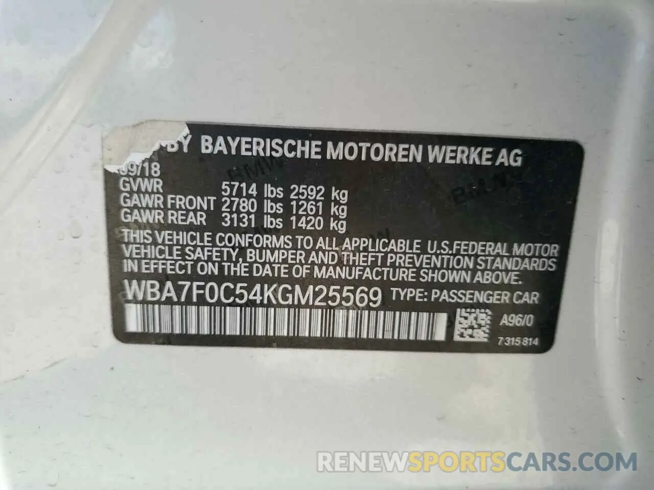 12 Photograph of a damaged car WBA7F0C54KGM25569 BMW 7 SERIES 2019