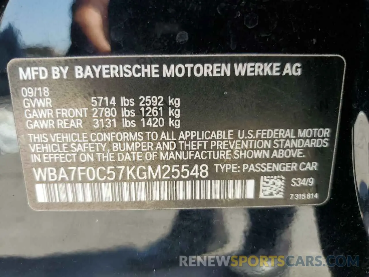 12 Photograph of a damaged car WBA7F0C57KGM25548 BMW 7 SERIES 2019
